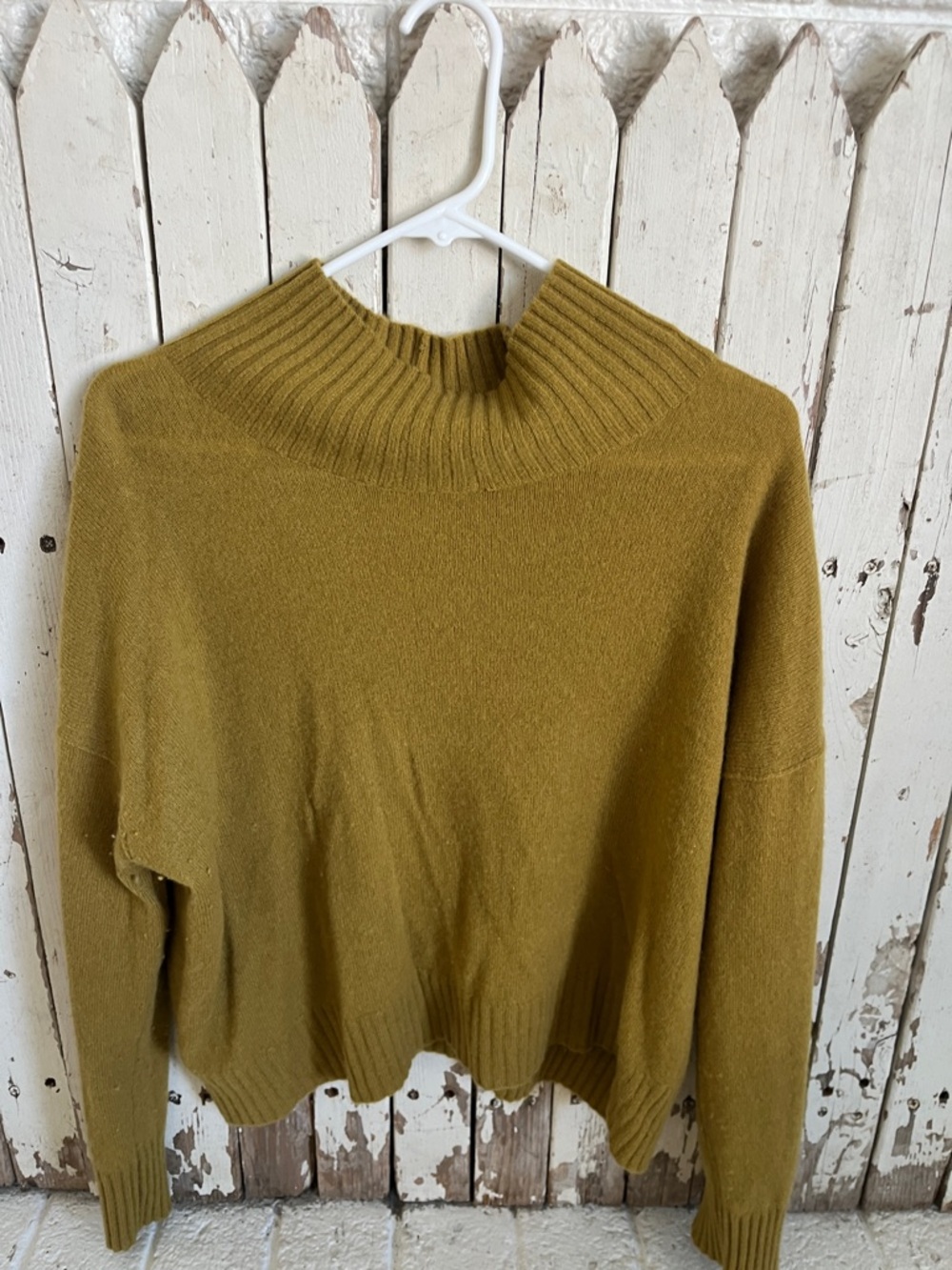 Free People Mustard Olive Ribbed Mock Neck Sweater